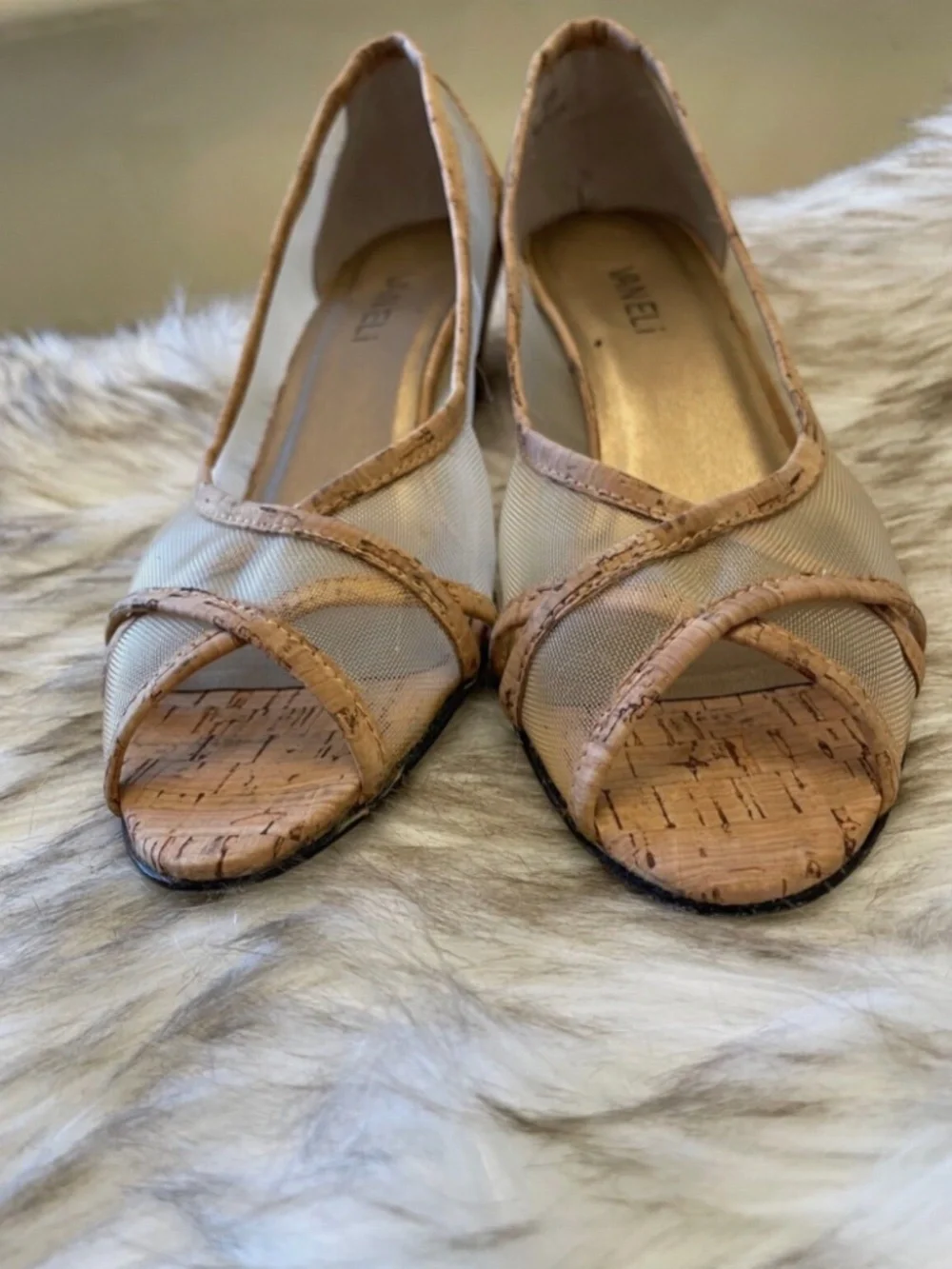 Vaneli Cork Open-Toe Wedges – Size 8.5S 🤎